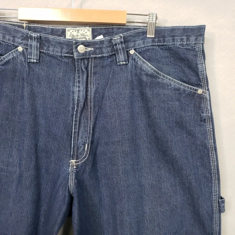 Liberty Blues Mens 42x30 Carpenter Jeans Dark Wash Blue Relaxed Fit Workwear